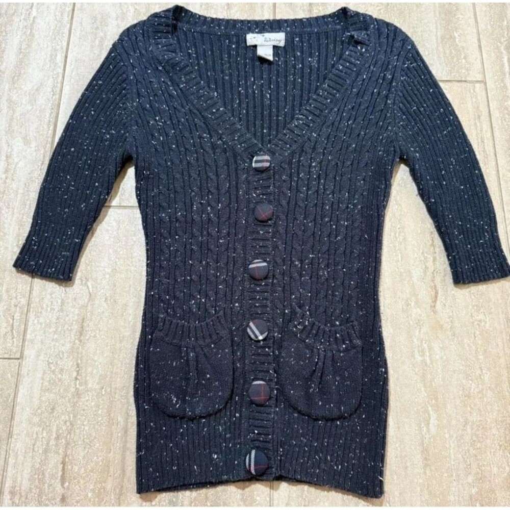 VTG Coquette preppy Knit Cardigan navy 90s Whimsigoth Fairy Grunge Y2K M